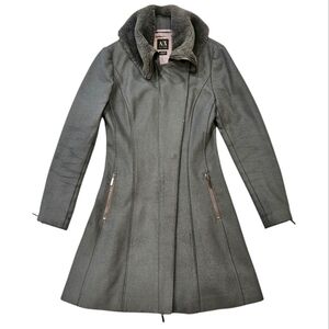 Armani Exchange A|X Gray Faux Fur Collar Wool Blend Coat XS